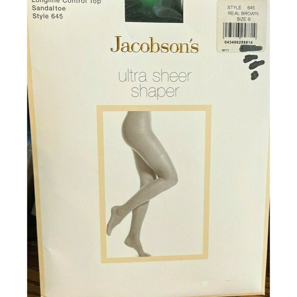 Womens Jacobsons Control Top Pantyhose 645 Sandaltoe Real Brown Sz B Ultra Sheer - Picture 3 of 5